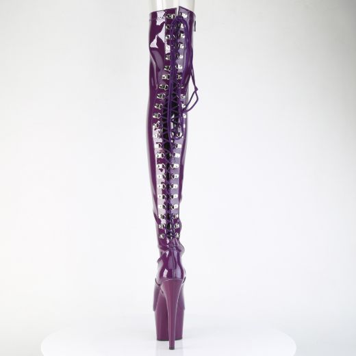 Product image of Pleaser ADORE-3063 Purple Str. Pat/Purple 7 Inch Heel 2 3/4 Inch PF Lace-Up Back Stretch Thigh Boot Side Zip