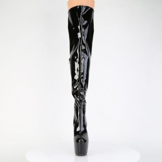 Product image of Pleaser JUBILANT-3006 Blk Str. Pat 7 Inch Heel 3 Inch Concealed PF Stretch Thigh Boot Side Zip
