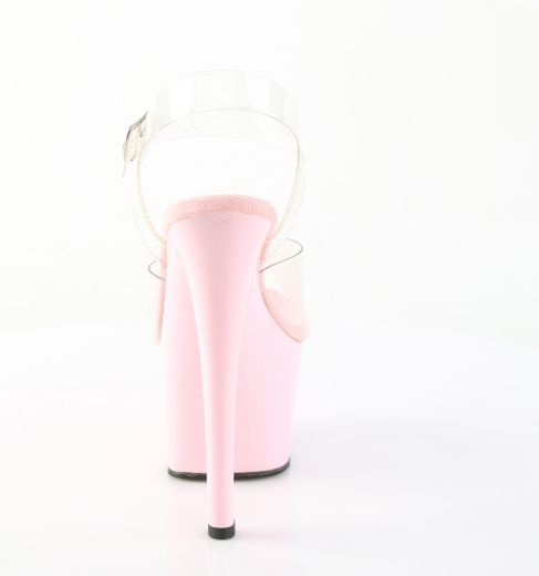 Product image of Pleaser SKY-308 Clr/B. Pink 7 Inch Heel 2 3/4 Inch PF Ankle Strap Sandal
