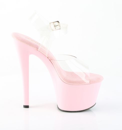 Product image of Pleaser SKY-308 Clr/B. Pink 7 Inch Heel 2 3/4 Inch PF Ankle Strap Sandal