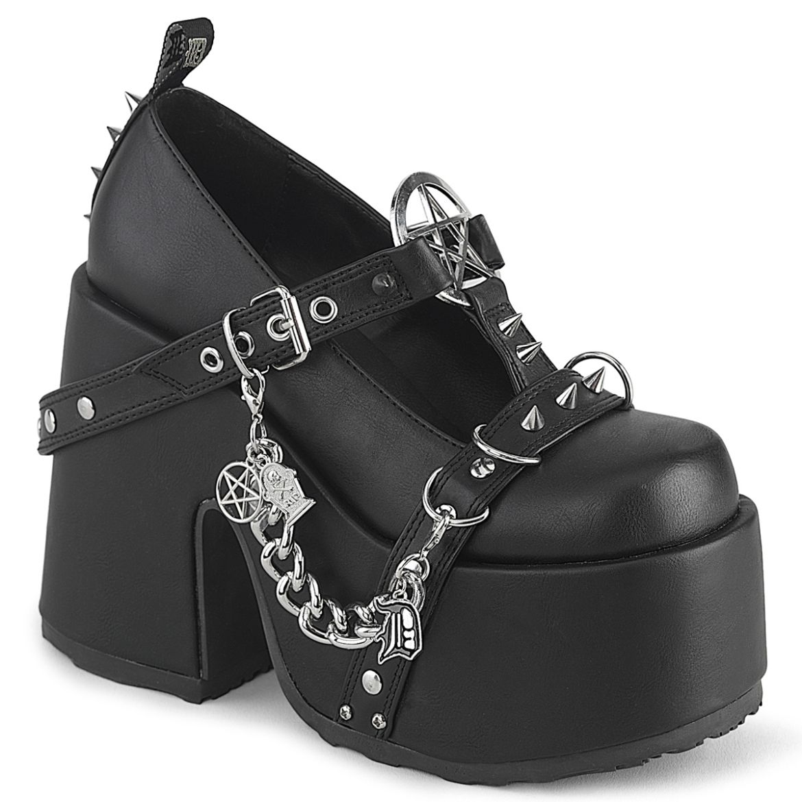 Product image of Demoniacult CAMEL-33 Blk Vegan Leather 5 Inch Chunky Heel 3 Inch Platform Eyelet T-Strap Maryjane