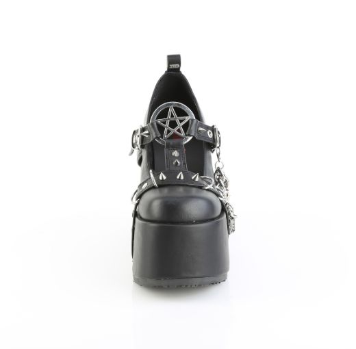 Product image of Demoniacult CAMEL-33 Blk Vegan Leather 5 Inch Chunky Heel 3 Inch Platform Eyelet T-Strap Maryjane