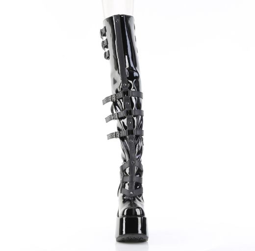 Product image of Demoniacult CAMEL-308 Blk Patent 5 Inch Chunky Heel 3 Inch PF Back Lace Thigh-High Boot Inside Zip