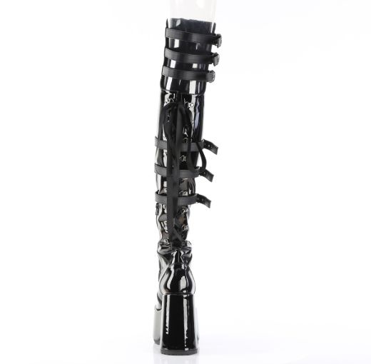 Product image of Demoniacult CAMEL-308 Blk Patent 5 Inch Chunky Heel 3 Inch PF Back Lace Thigh-High Boot Inside Zip