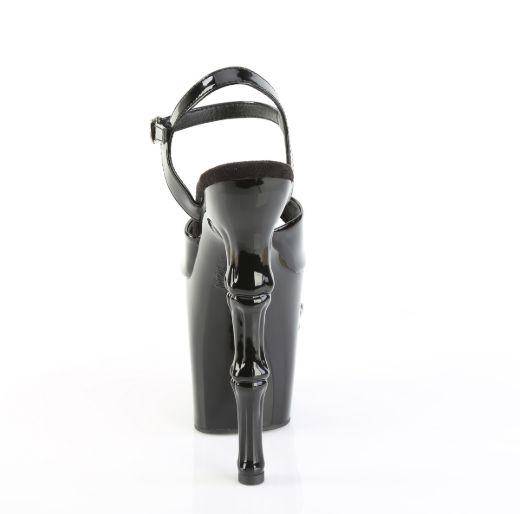 Product image of Pleaser RAPTURE-809 Blk Pat/Blk 8 Inch Finger Bone Heel 4 Inch Skull PF Ankle Strap Sandal