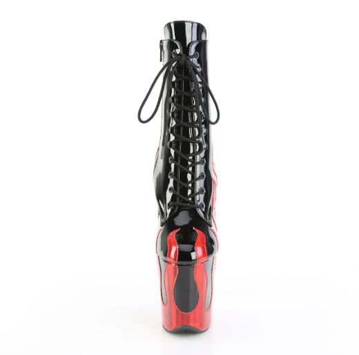 Product image of Pleaser FLAMINGO-1020FLM Blk Pat-Red Metallic Pu/Blk-Red Metallic Pu 8 Inch Heel 4 Inch PF Lace-Up Front Ankle Boot Side Zip