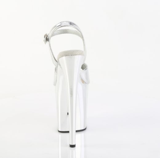 Product image of Pleaser FLAMINGO-809 Slv Metallic Pu/Slv Chrome 8 Inch Heel 4 Inch PF Ankle Strap Sandal