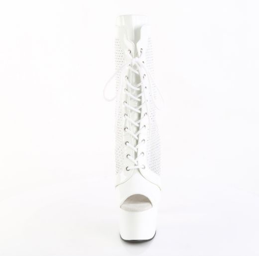 Product image of Pleaser ADORE-1048RSNT Wht Pat-Mesh-RS/Wht 7 Inch Heel 2 3/4 Inch PF Peep Toe Ankle Boot Side Zip