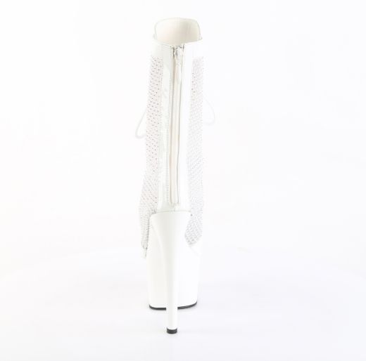 Product image of Pleaser ADORE-1048RSNT Wht Pat-Mesh-RS/Wht 7 Inch Heel 2 3/4 Inch PF Peep Toe Ankle Boot Side Zip