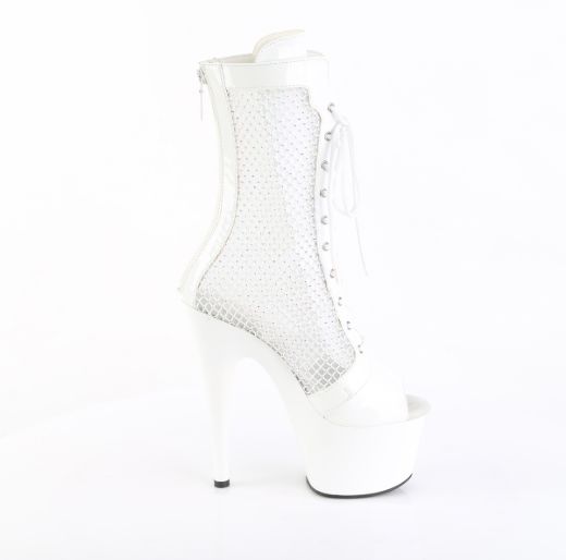 Product image of Pleaser ADORE-1048RSNT Wht Pat-Mesh-RS/Wht 7 Inch Heel 2 3/4 Inch PF Peep Toe Ankle Boot Side Zip