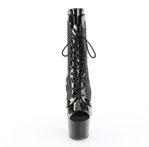 Product image of Pleaser ADORE-1048RSNT Blk Pat-Mesh-RS/Blk 7 Inch Heel 2 3/4 Inch PF Peep Toe Ankle Boot Side Zip