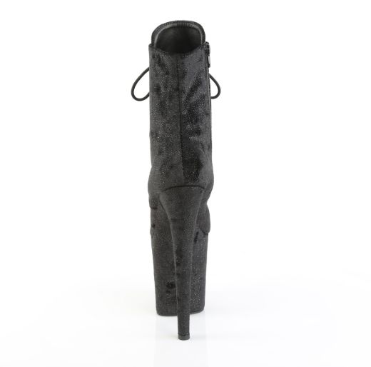 Product image of Pleaser FLAMINGO-1020WR Blk Shimmering Fabric/Blk 8 Inch Heel 4 Inch PF Lace-Up Front Ankle Boot Side Zip