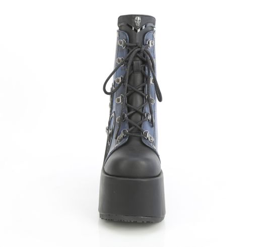 Product image of Demoniacult CAMEL-203-PT Blk Vegan Leather 5 Inch ChunkyHeel 3 Inch P/F Lace-Up Ankle Boot Metal Back Zip