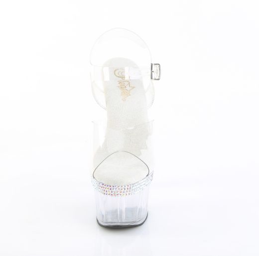 Product image of Pleaser ADORE-708MLS Clr/Clr 7 Inch Heel 2 3/4 Inch PF Ankle Strap Sandal w/ RS Lines