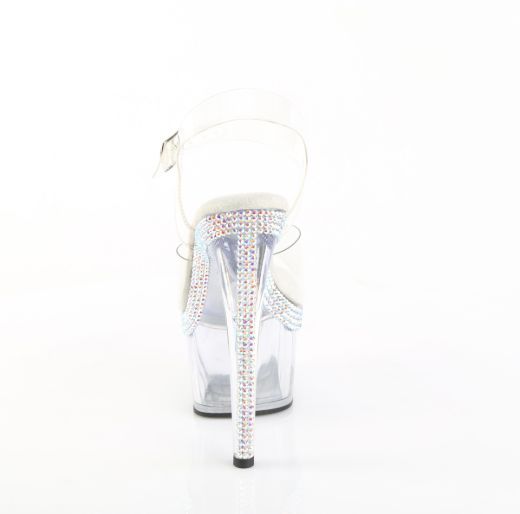 Product image of Pleaser ADORE-708MLS Clr/Clr 7 Inch Heel 2 3/4 Inch PF Ankle Strap Sandal w/ RS Lines