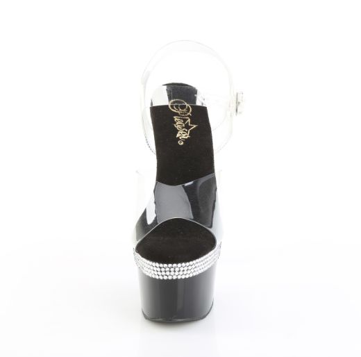 Product image of Pleaser ADORE-708MLS Clr/Blk 7 Inch Heel 2 3/4 Inch PF Ankle Strap Sandal w/ RS Lines