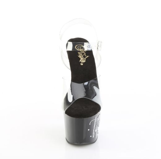 Product image of Pleaser ADORE-708TIP-02 Clr/Blk-Slv RS 7 Inch Heel 2 3/4 Inch PF Ankle Strap Sandal w/ RS