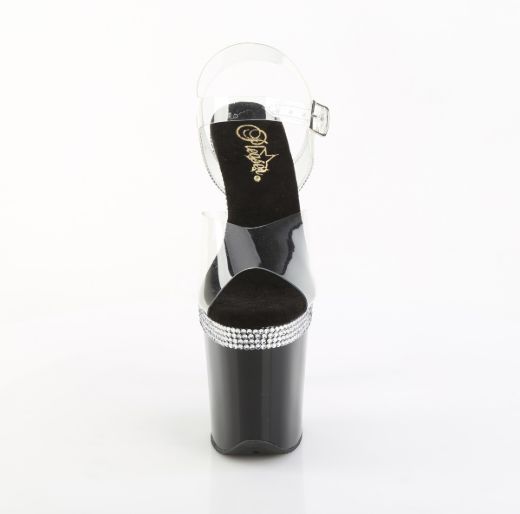 Product image of Pleaser FLAMINGO-808MLS Clr/Blk 8 Inch Heel 4 Inch PF Ankle Strap Sandal w/ RS Lines