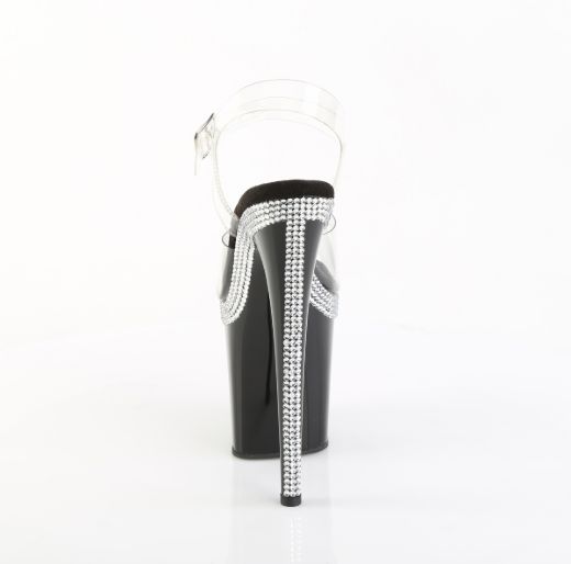 Product image of Pleaser FLAMINGO-808MLS Clr/Blk 8 Inch Heel 4 Inch PF Ankle Strap Sandal w/ RS Lines