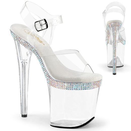 Product image of Pleaser FLAMINGO-808MLS Clr/Clr 8 Inch Heel 4 Inch PF Ankle Strap Sandal w/ RS Lines