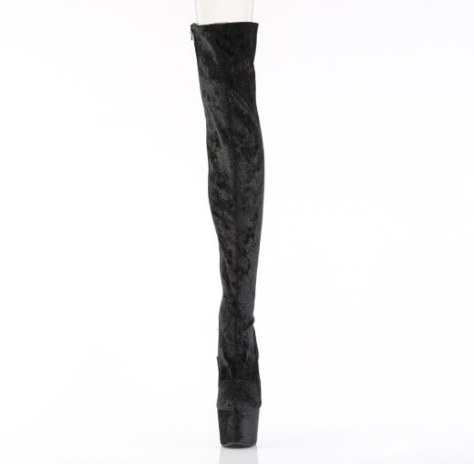 Product image of Pleaser ADORE-3000WR Blk Shimmering Fabric/Blk 7 Inch Heel 2 3/4 Inch PF Stretch Thigh Boot Side Zip