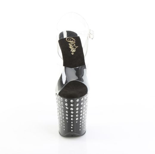 Product image of Pleaser FLAMINGO-808TDRS Clr/Blk-Slv RS 8 Inch Heel 4 Inch PF Ankle Strap Sandal w/ RS