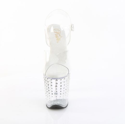 Product image of Pleaser FLAMINGO-808TDRS Clr/Clr-Slv RS 8 Inch Heel 4 Inch PF Ankle Strap Sandal w/ RS