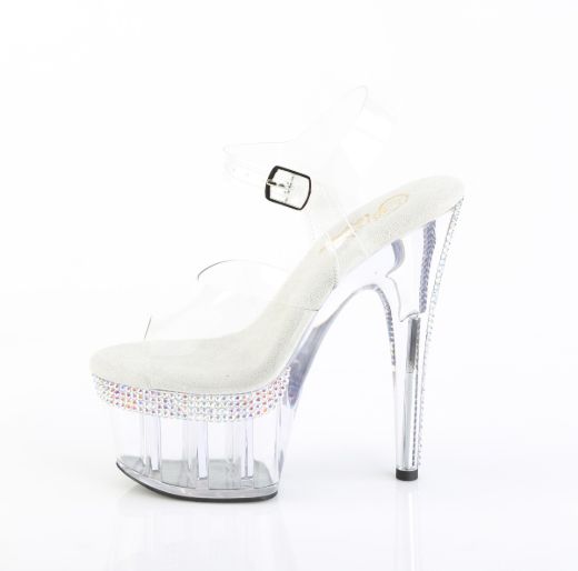 Product image of Pleaser ADORE-708PHRS Clr/Clr 7 Inch Heel 2 3/4 Inch PF Ankle Strap Sandal w/ RS Lines