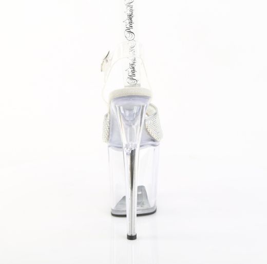 Product image of Pleaser FLAMINGO-808PREM-RSN Clr TPU-Slv RS/Clr 8 Inch Heel 4 Inch PF Rhinestone Net Ankle Strap Sandal