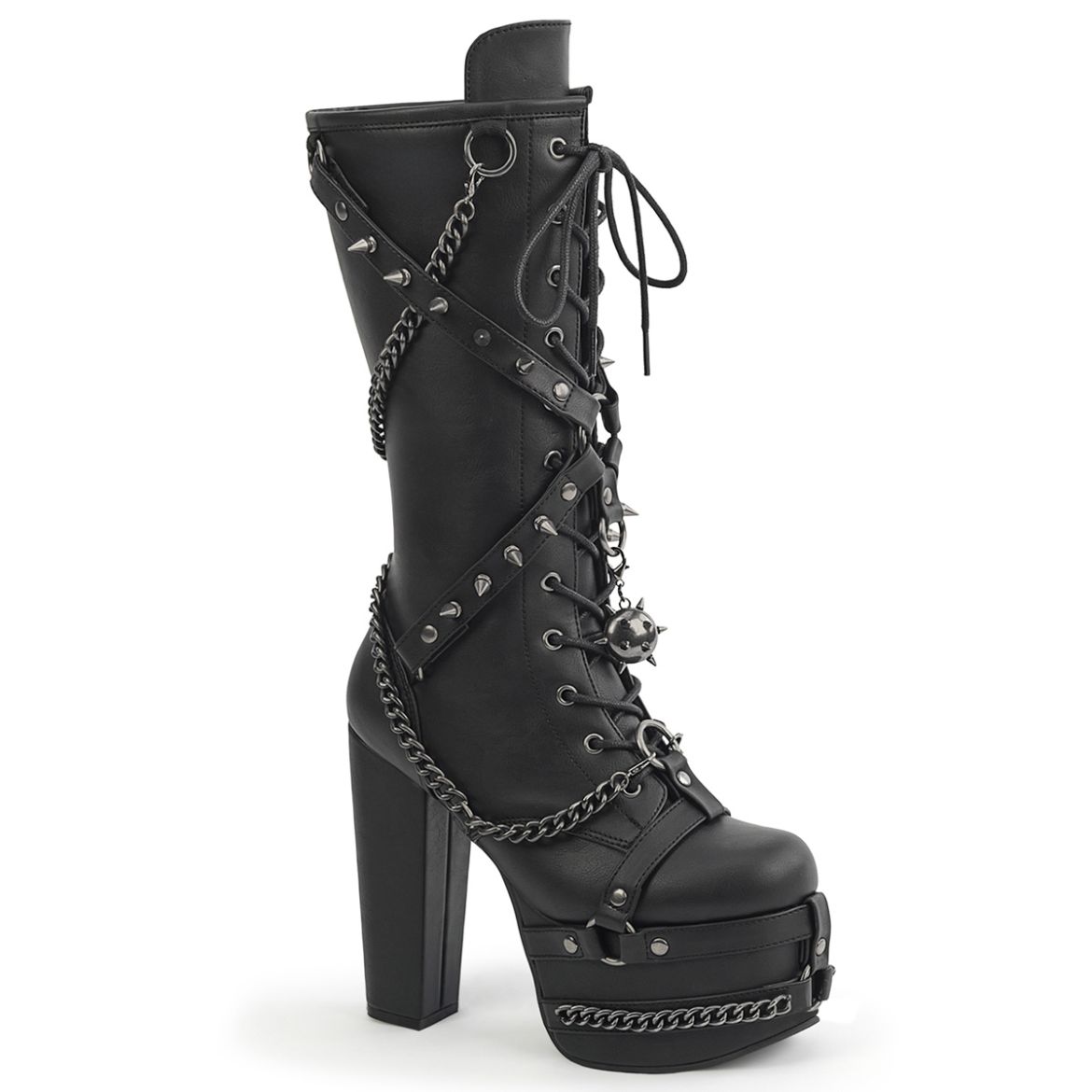 Product image of Demoniacult TORMENT-156 Blk Vegan Leather 5 1/2 Inch Heel 3 Inch PF Lace Up Knee High Boot Side Zip